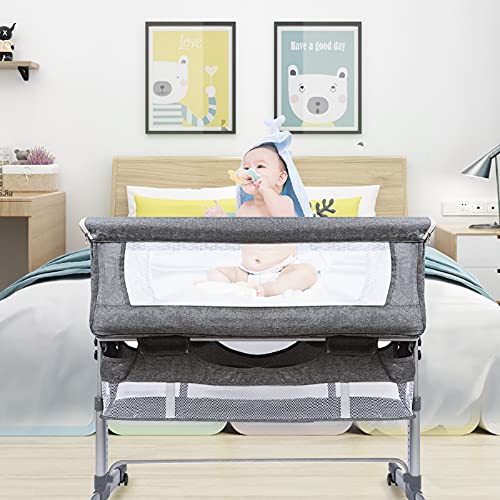 Bassinet for Baby, Portable Bedside Bassinet Sleeper with Mattress & Breathable Net, Adjustable Travel Bedside Crib for Newborn Infant/Baby Boy/Baby Girl