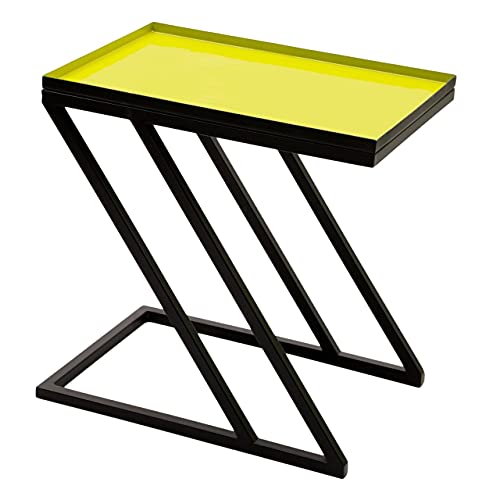 Rectangular Side Table Moss with Yellow-Green enameled top and Black Base.