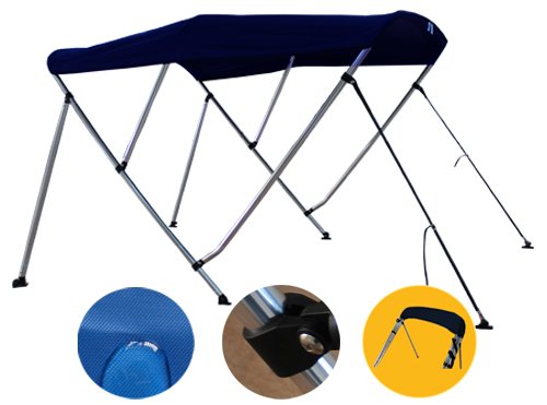 Brightent Navy Blue Bimini Top 6 Different Size 3-4 Bow Boat Canopy Cover with Free Support Poles and Towel Clips (3 Bow L6'/W61-66/H46 XB3N1)